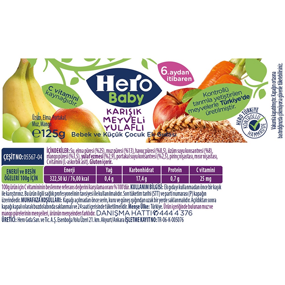 Hero Baby Karisik Meyveli Yulafli 125 Gr