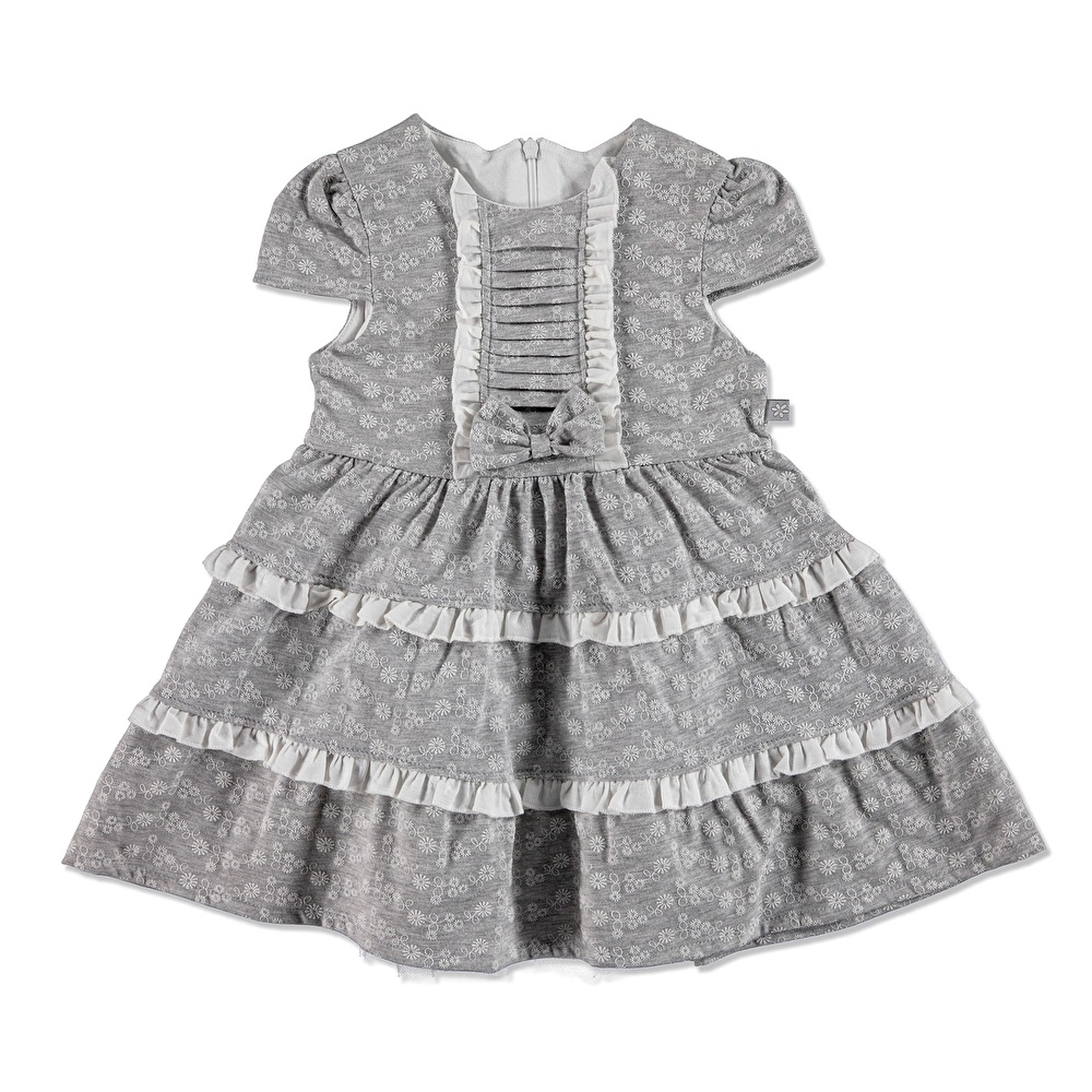 Yaz Kız Bebek Çiçekli İnterlok Kısa Kol Bebe Yaka Tek Elbise