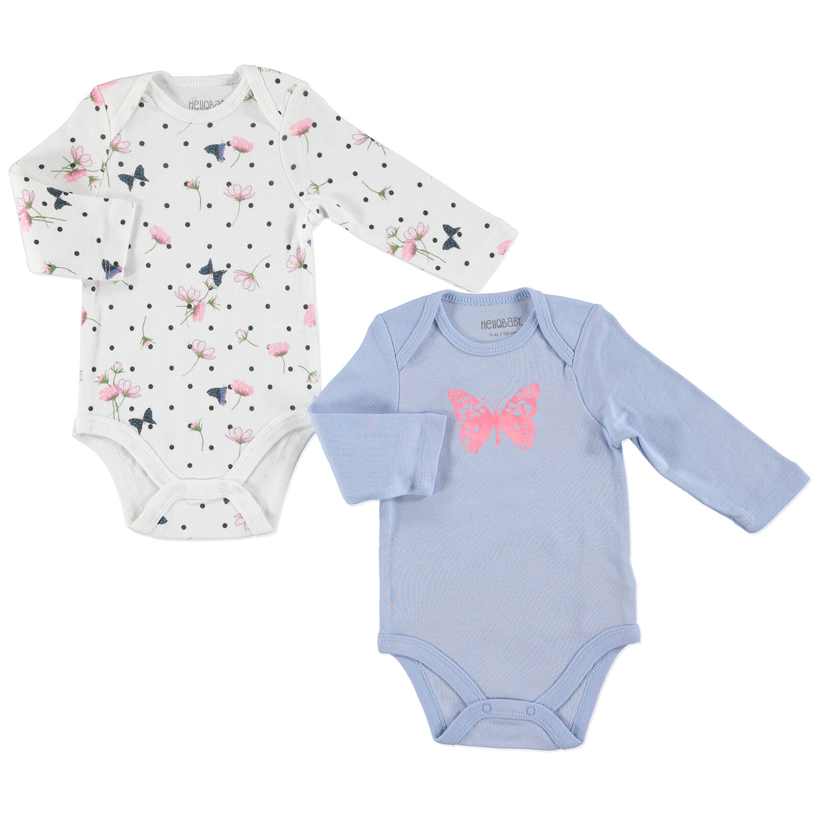 hellobaby bebek baskili 2 li uzun kol body