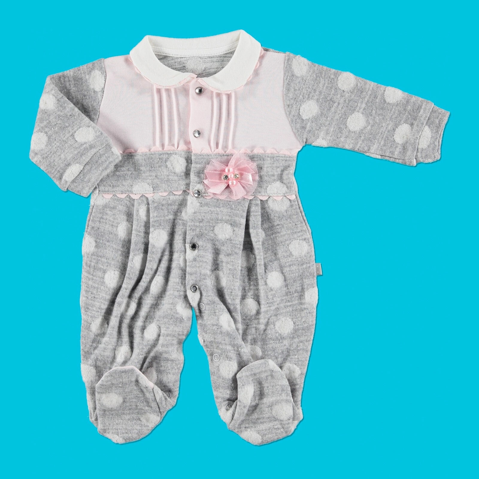 mymio bebek jakarli puanli bebe yaka interlok patikli tulum ebebek