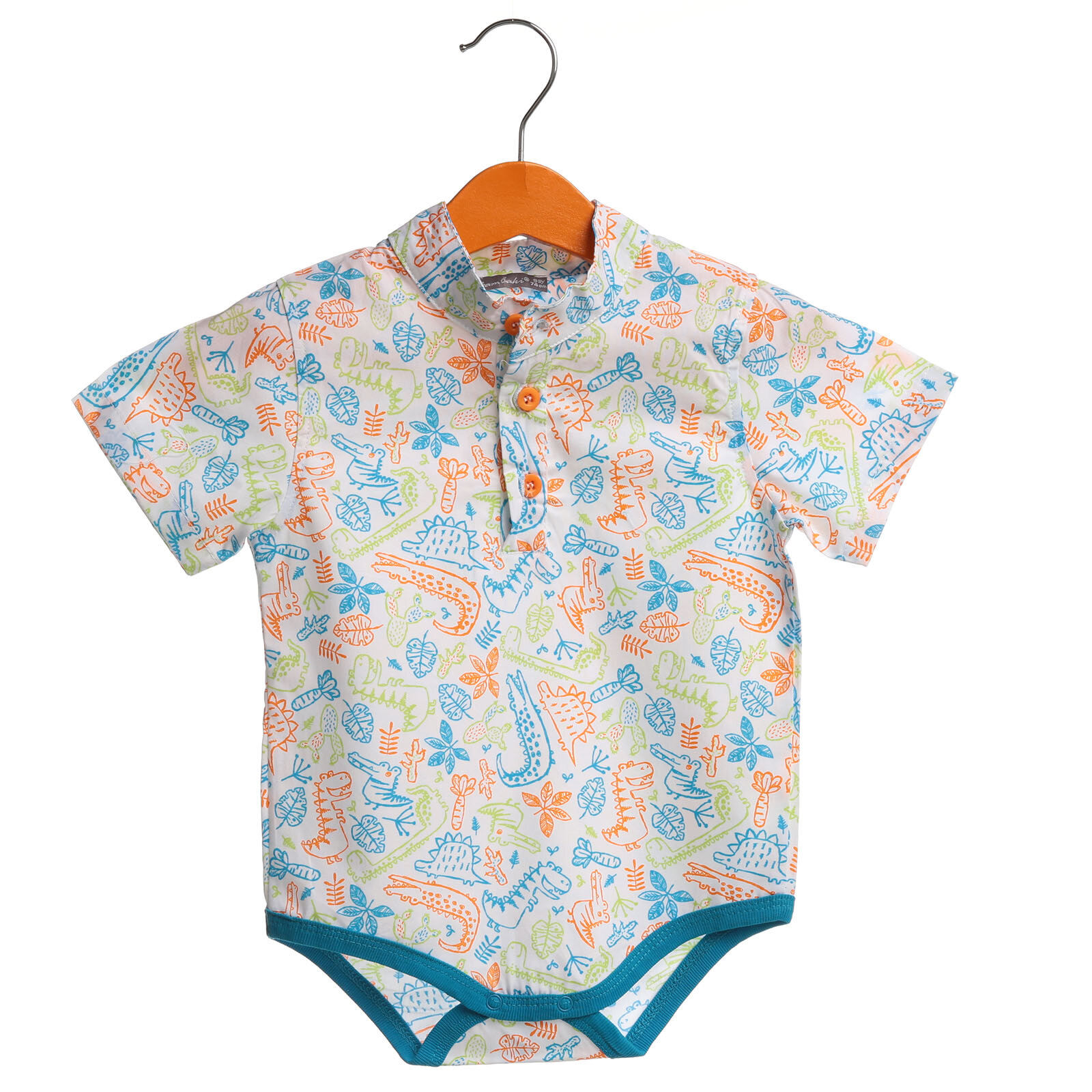 Bambaki Yaz Erkek Bebek Dinozor Adası Poplin Kısa Kol Polo