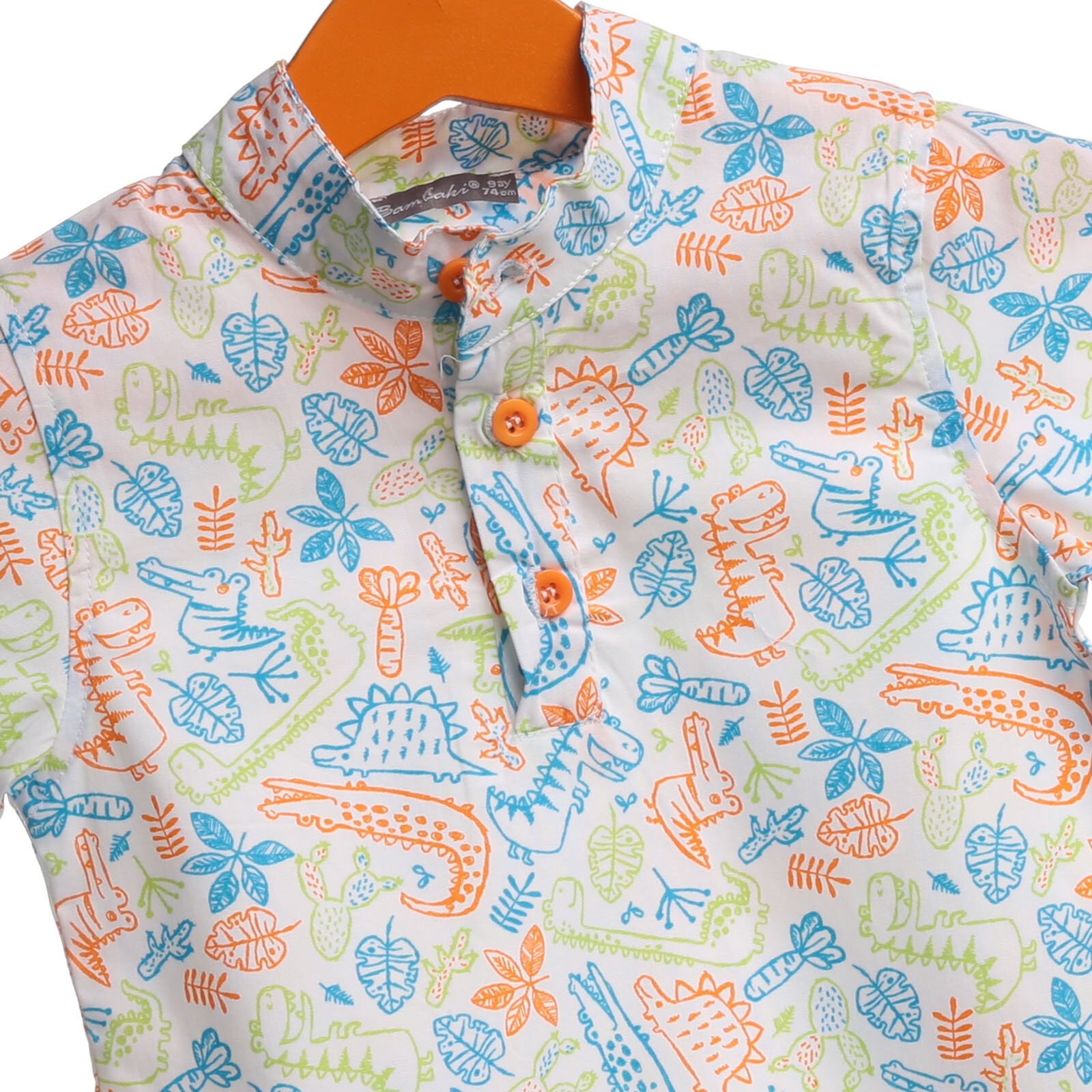 Bambaki Yaz Erkek Bebek Dinozor Adası Poplin Kısa Kol Polo
