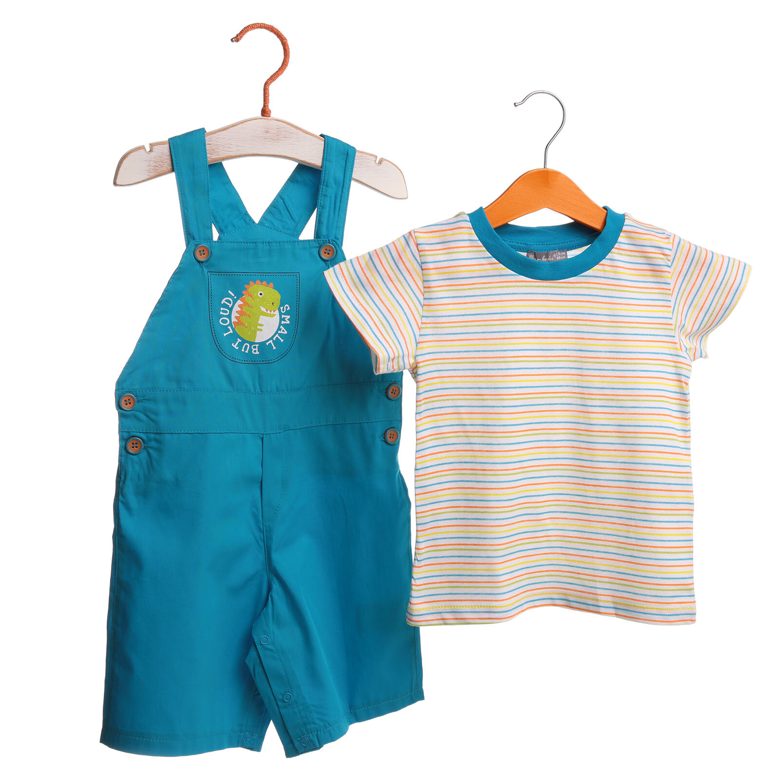 Bambaki Yaz Erkek Bebek Dinozor Adası Poplin Kısa Kol