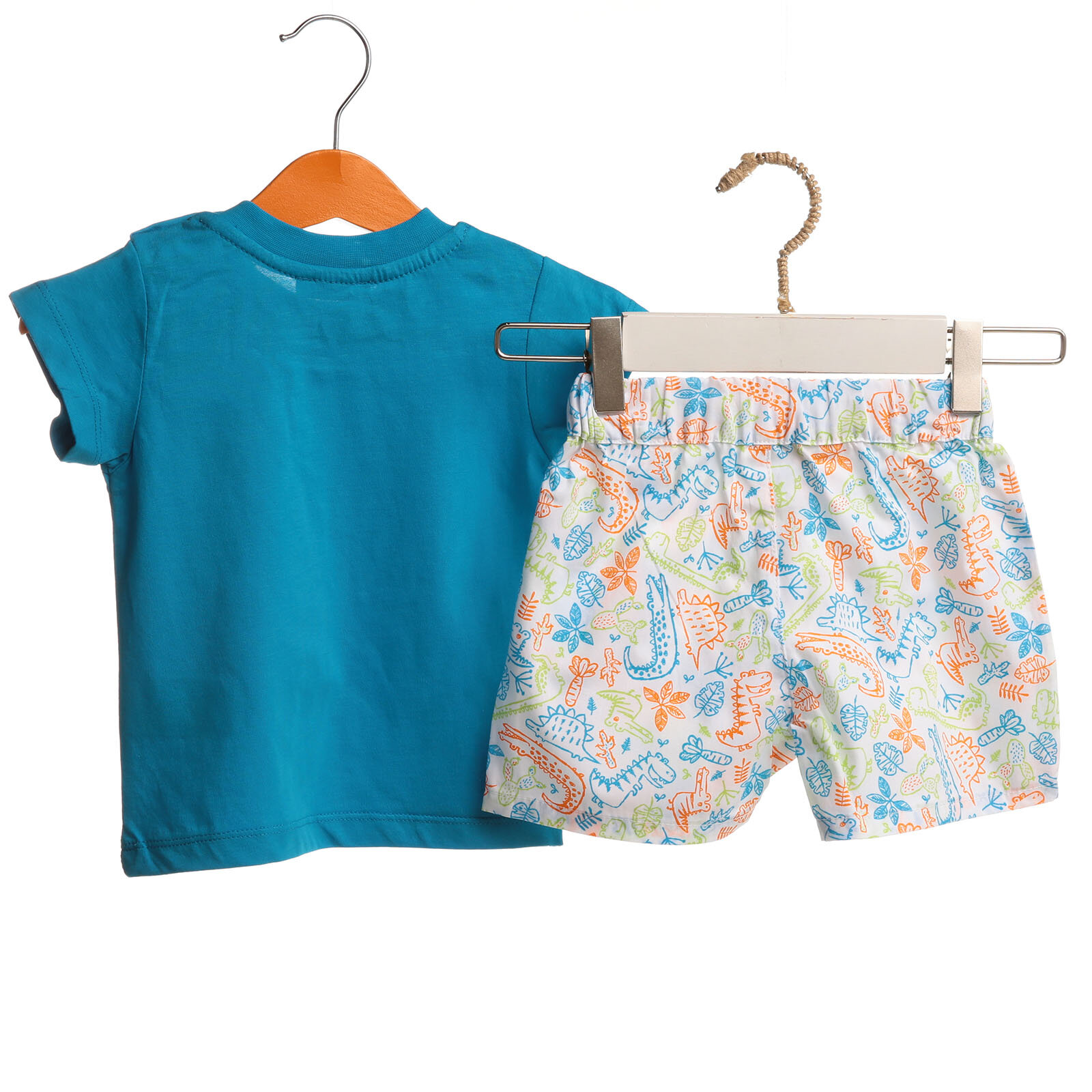 Bambaki Yaz Erkek Bebek Dinozor Adası Poplin Kısa Kol