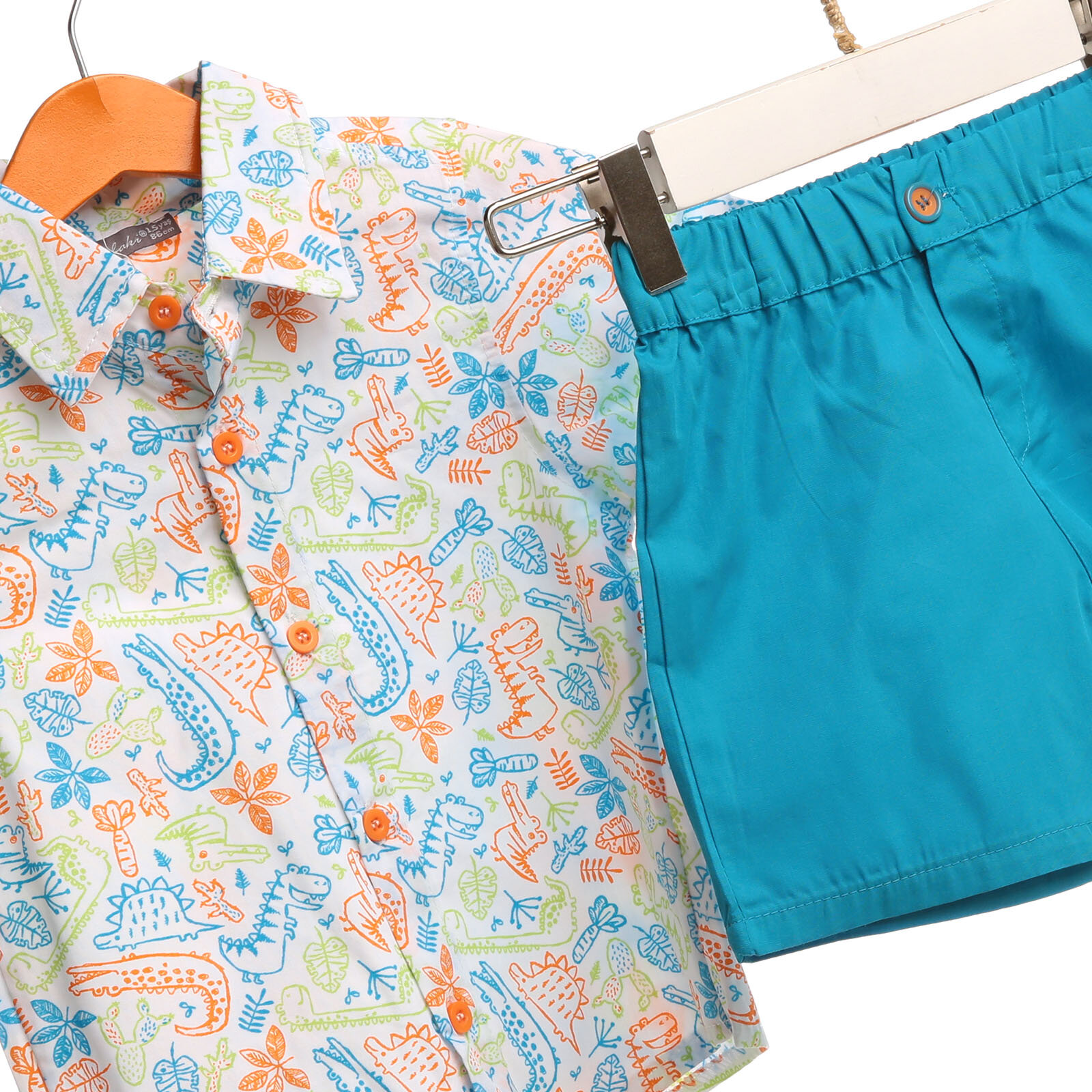 Bambaki Yaz Erkek Bebek Dinozor Adası Poplin Kısa Kol