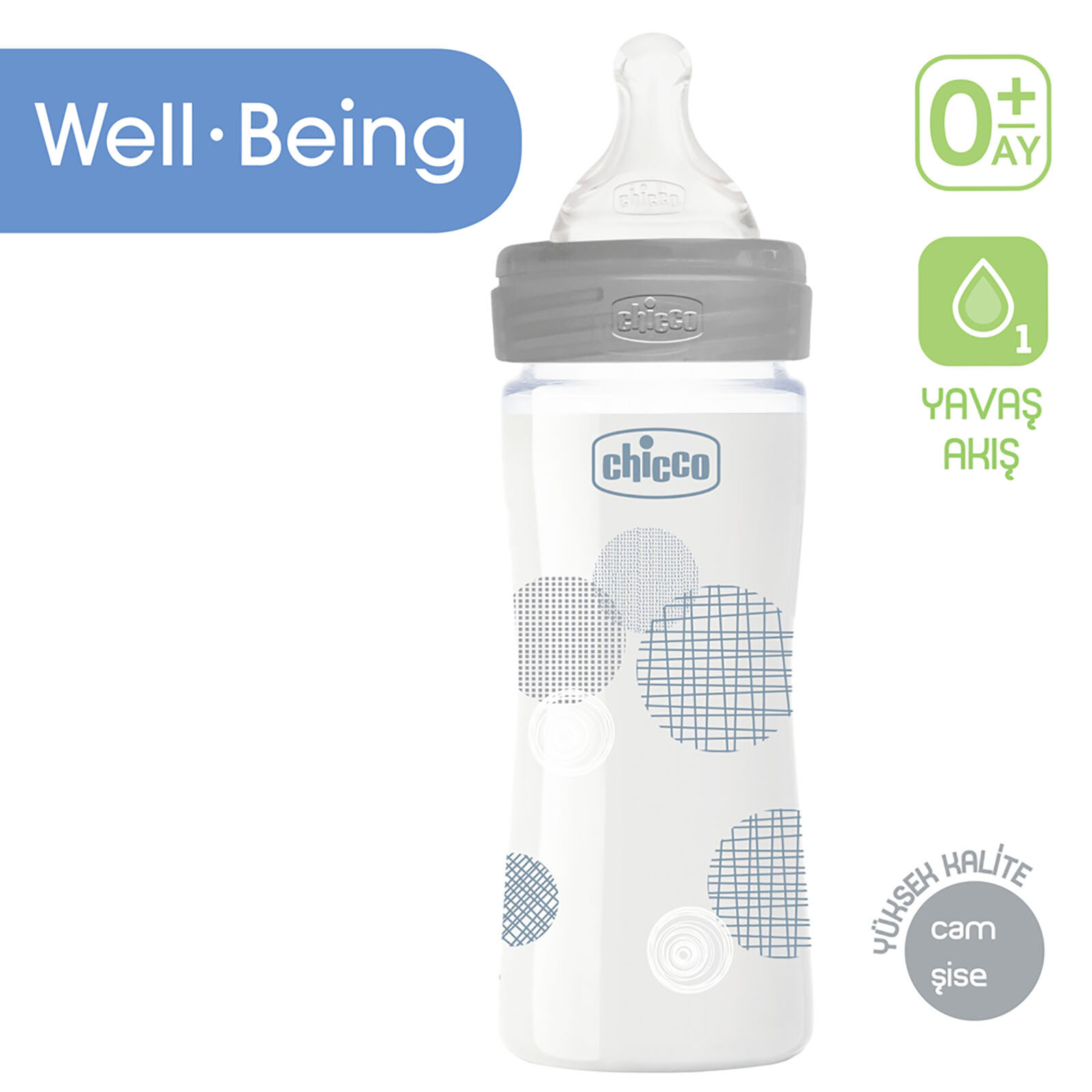 Chicco Yeni Wellbeing Cam Biberon Gri 240 Ml Yavas Akis Ebebek