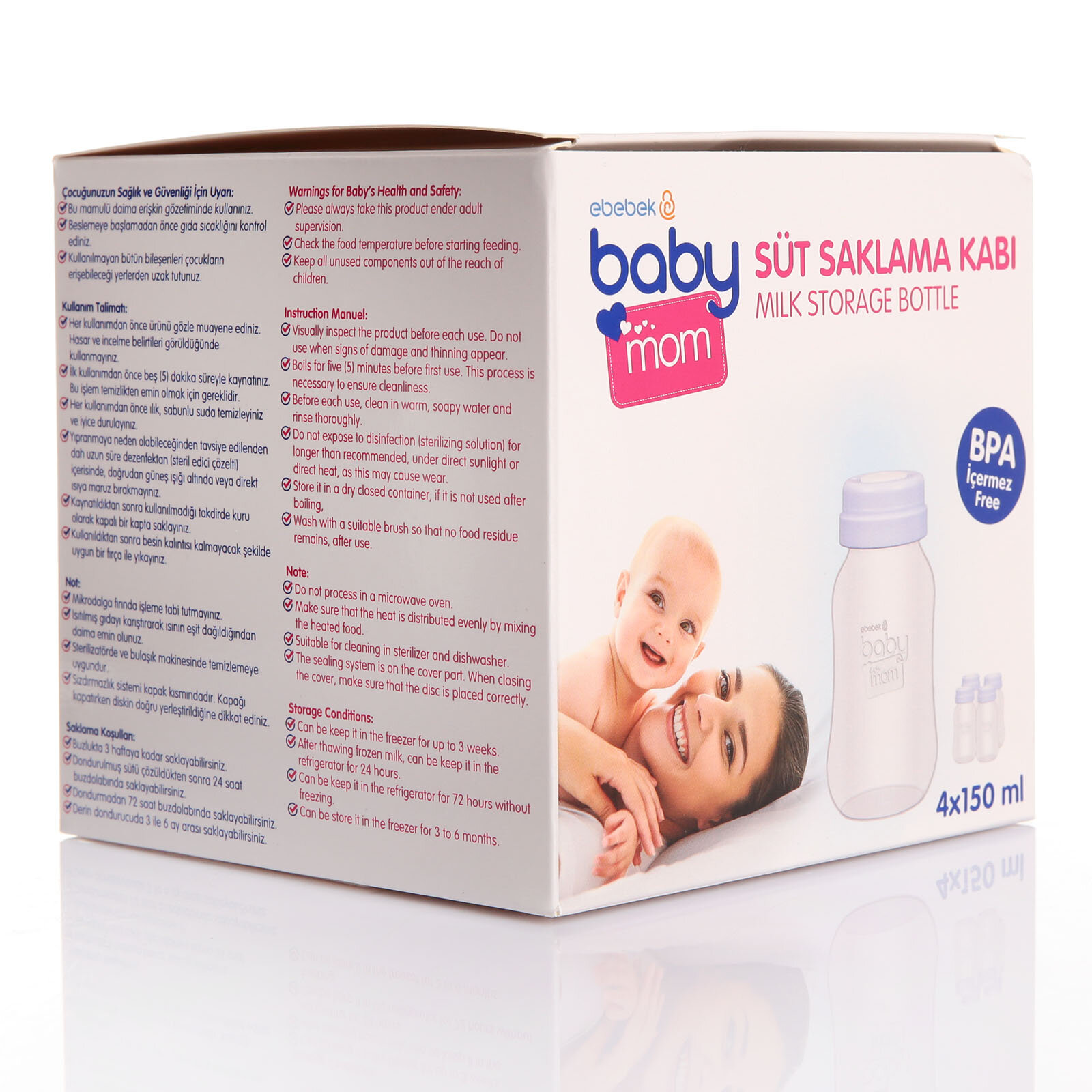 baby mom sut saklama kabi 4lu 150 ml