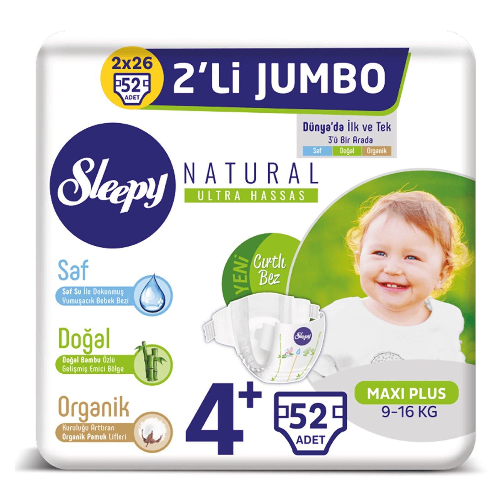 sleepy natural maxi plus 4 beden bebek bezi 9 16 kg 52 adet