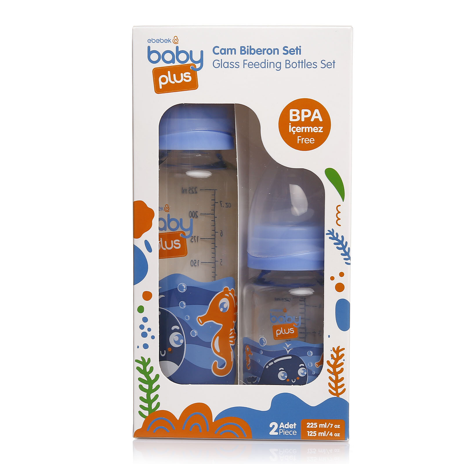 baby plus ikili cam biberon seti mavi