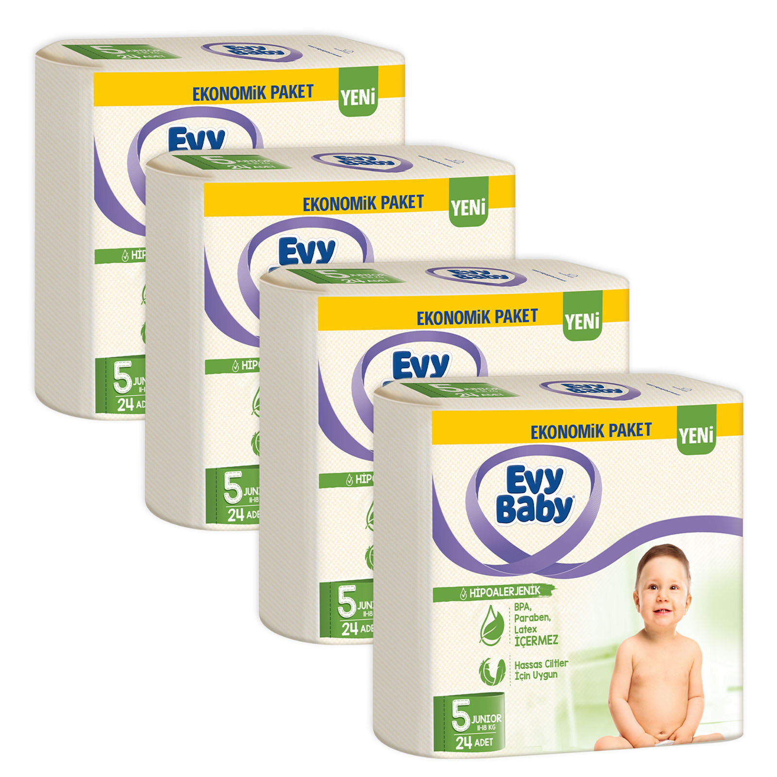 evy baby bebek bezi 5 beden junior 4 lu firsat paketi 96 adet