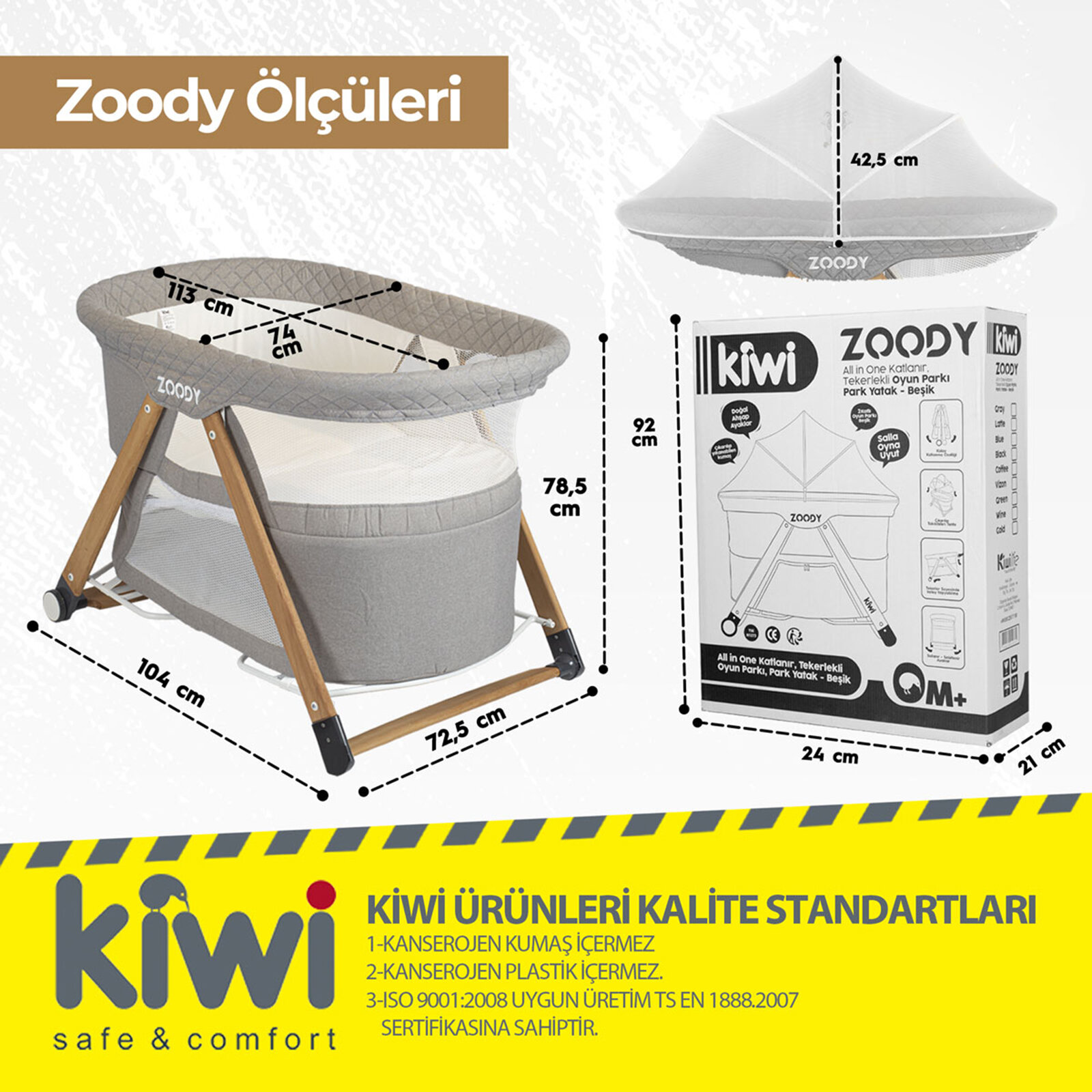 Kiwi Zoody Ahsap Katlanabilir Besik Oyun Parki Ebebek
