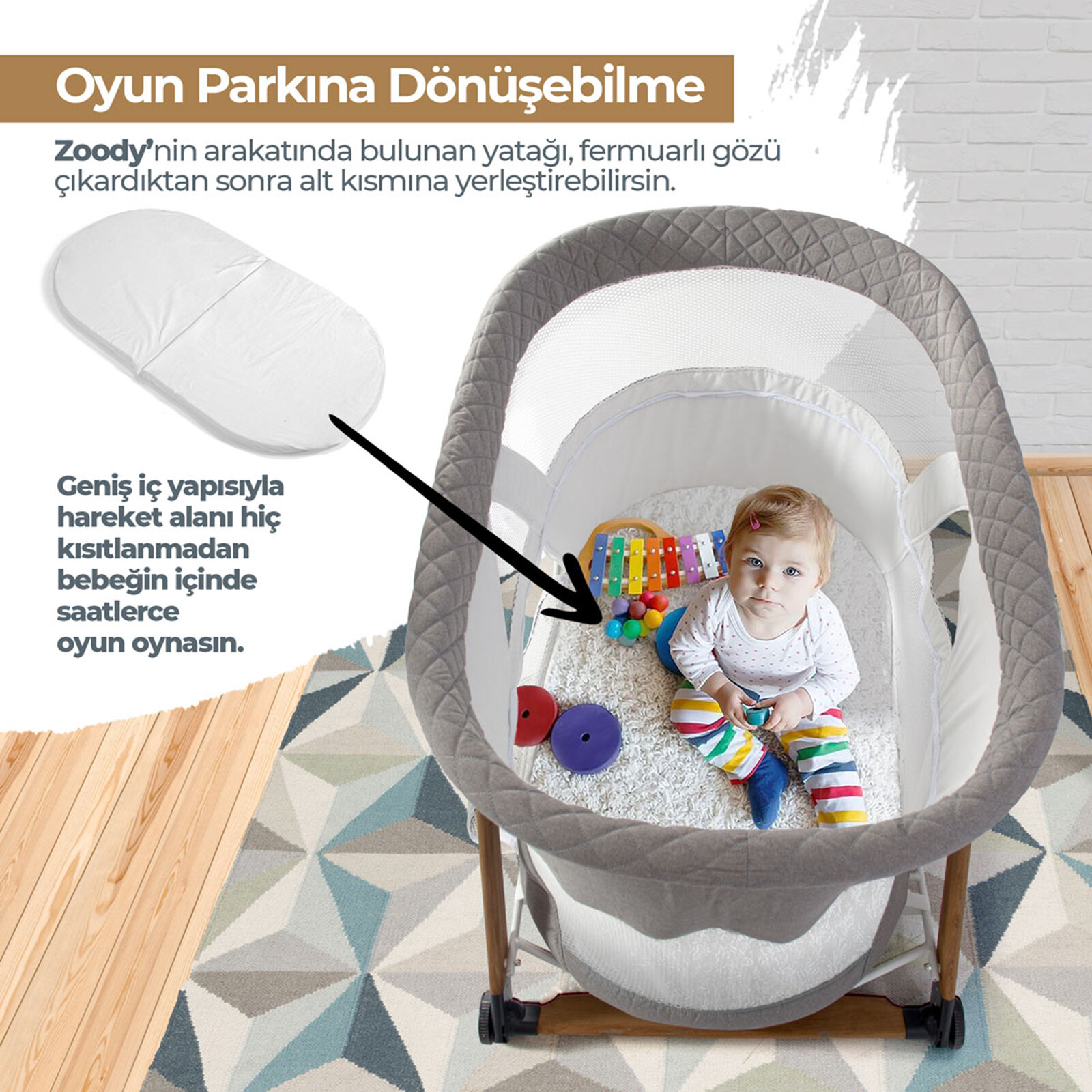 Kiwi Zoody Ahşap Katlanabilir Beşik Oyun Parkı Kiwi Zoody Ahşap Katlanabilir Beşik Oyun Parkı