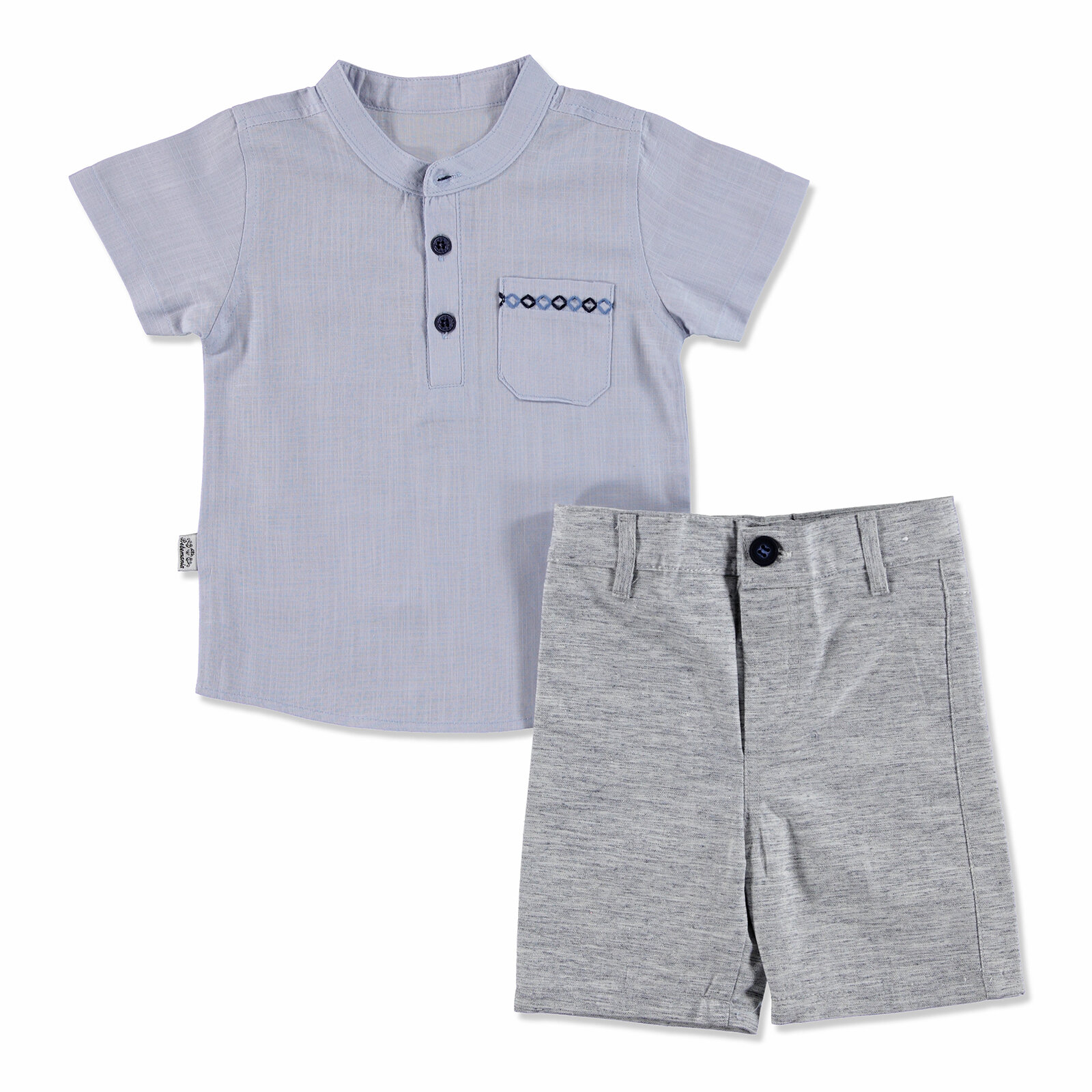 Bebemania Yaz Erkek Bebek İndian Gabardin Kısa Kol Reçme Polo Yaka 2li