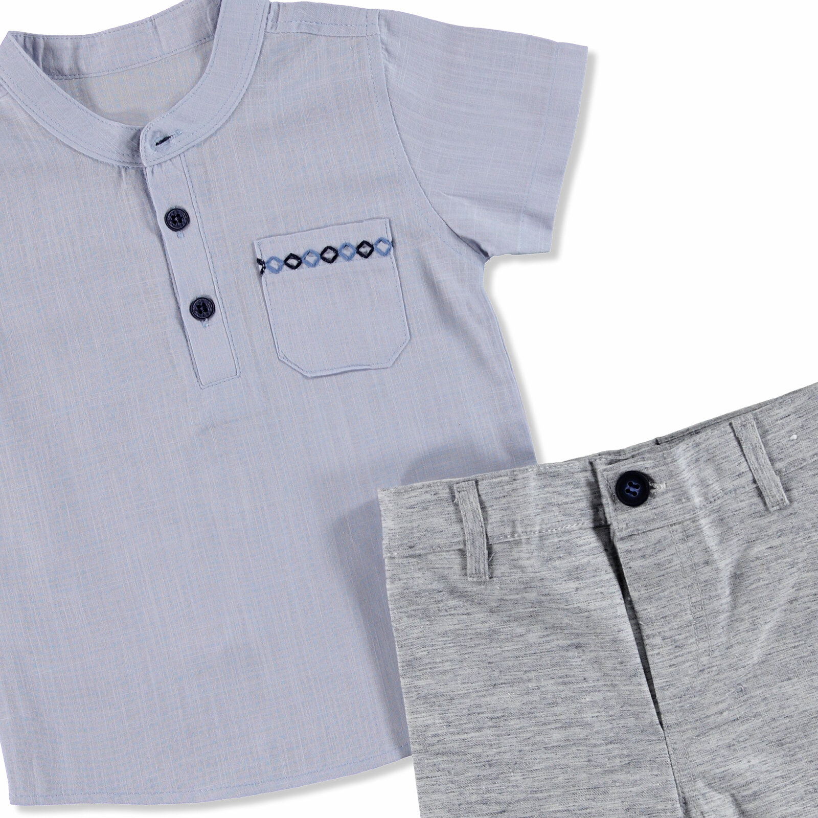 Bebemania Yaz Erkek Bebek İndian Gabardin Kısa Kol Reçme Polo Yaka 2li