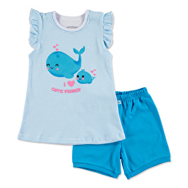 Summer Baby Girl Cute Whale Sleeveless Top Short 2 pcs Set