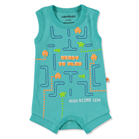 Summer Baby Boy Tetris Game Printed Rib Jumpsuit