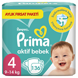 Bebek Bezi Aktif Bebek 4 Beden Maxi Aylık Fırsat Paketi 9-14 kg 136 Adet
