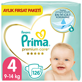 Bebek Bezi Premium Care 4 Beden Maxi Aylık Fırsat Paketi 9- 14 kg 126 Adet