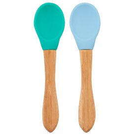 Oioi Bamboo Handle Silicone Spoon 2pcs Blue - Green