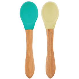 Oioi Bamboo Handle Silicone Spoon 2pcs Blue - Green