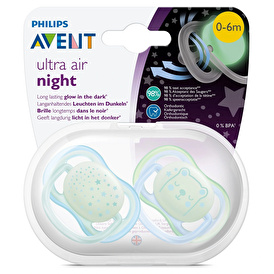 2 Pack Ultra Air Glows In The Dark Baby Pacifier 0-6 Months