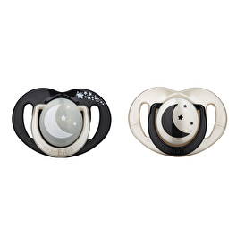 Black&amp;Pearl Patterned 2-Piece Silicone Orthodontic Night-Day Pacifier 6 Months + (Boxed)