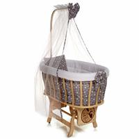 Natural Wood Mother Side Basket Cradle Dark Gray + Bedding Set
