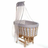 Natural Wood Mother Side Basket Cradle Gray + Bedding Set