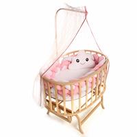 Natural Amedan Mother Side Basket Crib Knit Pink + Bedding Set