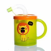Patterned PP Cup With Straw Green 210ml