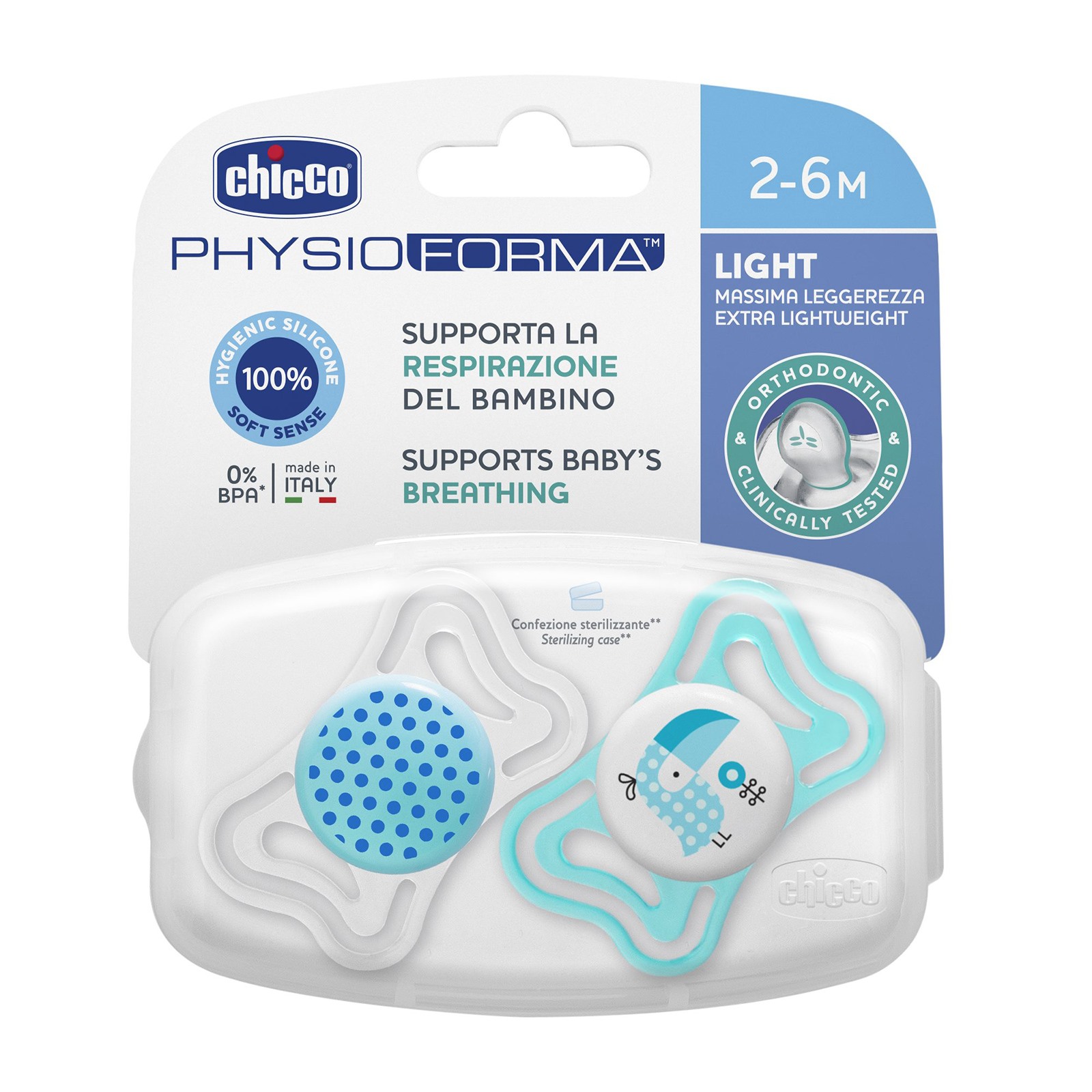 Chicco Physio Light Silicone Pacifier 2 Pcs 2 6 M Baby Boy